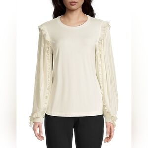 Elie Tahari Women's Georgette Sleeve Ruffled Crewneck Top In Porcelain Small